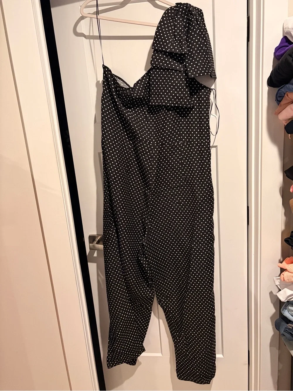 kate spade Women’s Plus Size 24 Black with White Polka Dot One-Shoulder Jumpsuit